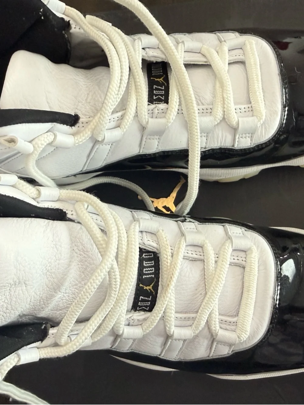 Jordan 11 Gratitude Basketball Sneakers in White, Black & Gold - Picture 8 of 9